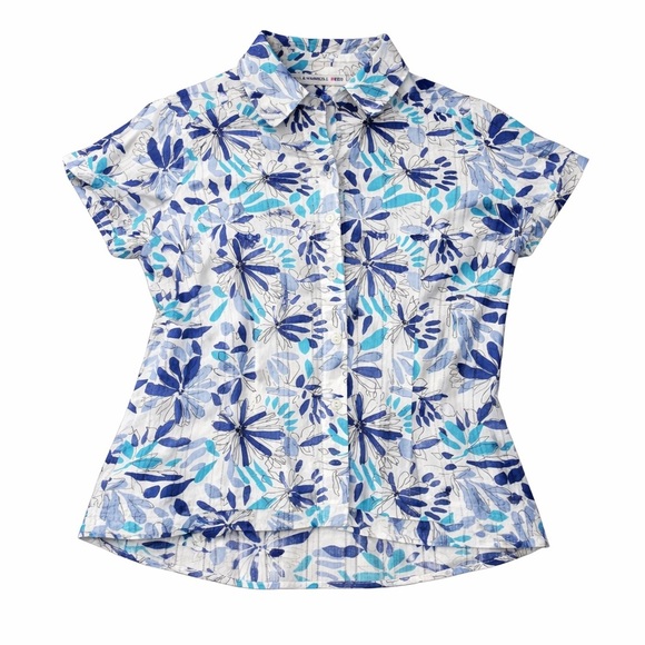 Carroll Reed Tops - Carroll Reed Vintage Blue Floral Button-Up Shirt – Women’s Size 8 – 100% Cotton